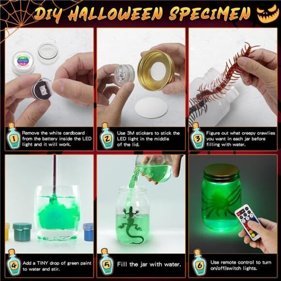 Specimen Jars Halloween Decor - 3 PCS DIY Mason Jars Light-up by Remote Control - Picture 4 of 8